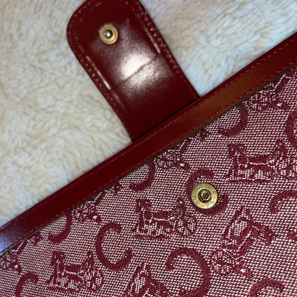 Vintage Celine Deep Red Tri-fold Sulky C Horse Carriage Oversized Wallet - Picture 8 of 11
